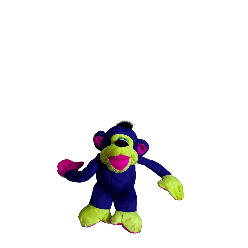 Fisher-Price Plush Monkey 15in Purple Neon Green Pink Vintage 1994 Kids